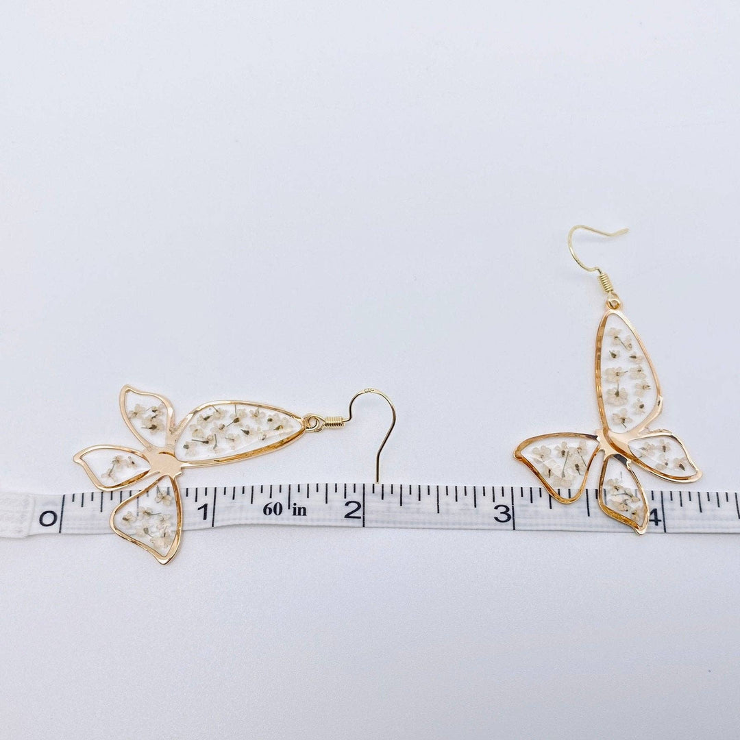 Mio Queena - Queen Anne's Lace Butterfly Shape Dried Flower Earrings -PDF