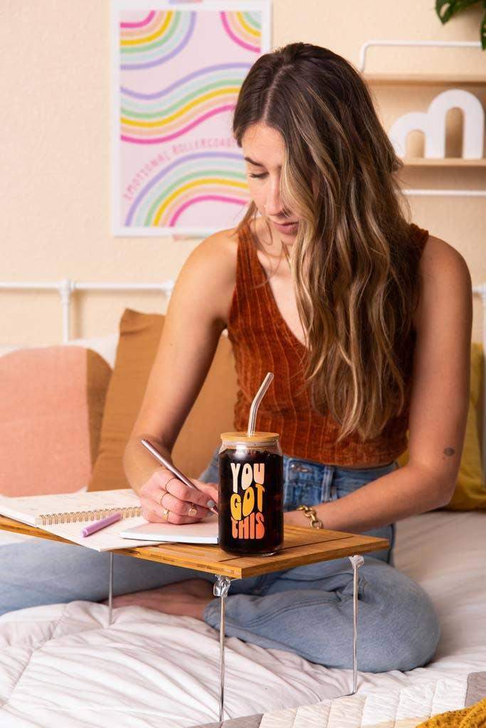 Can Glass w/Lid + Straw: Daisy