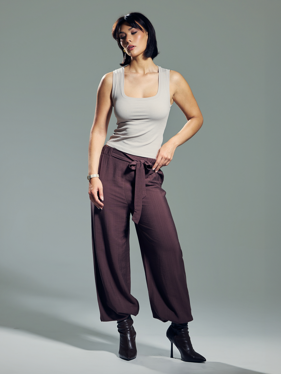 Klassy - Chunky Binding Ribbed Square Neck Tank: Dark Red