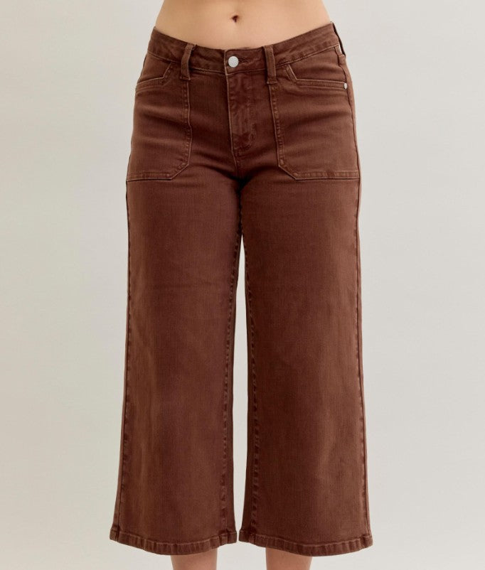 Womens Judy Blue Maple Wide Cropped Jeans w/ Utility Pockets - Style 881017