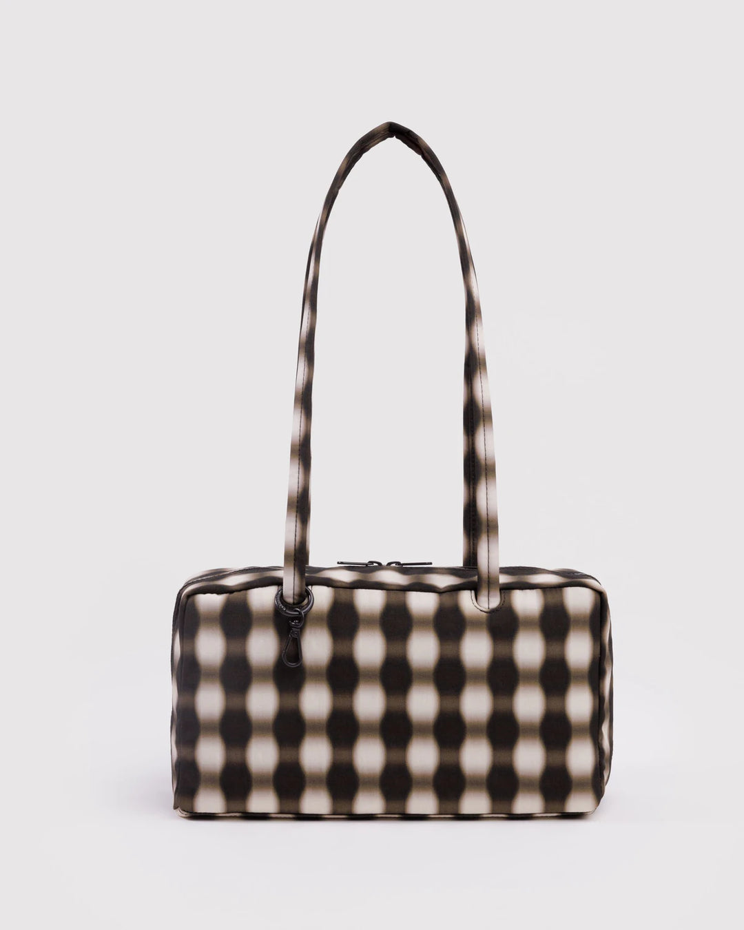 BAGGU- Nylon Bowler Bag Shoulder Purse- Blurred Gingham Brown