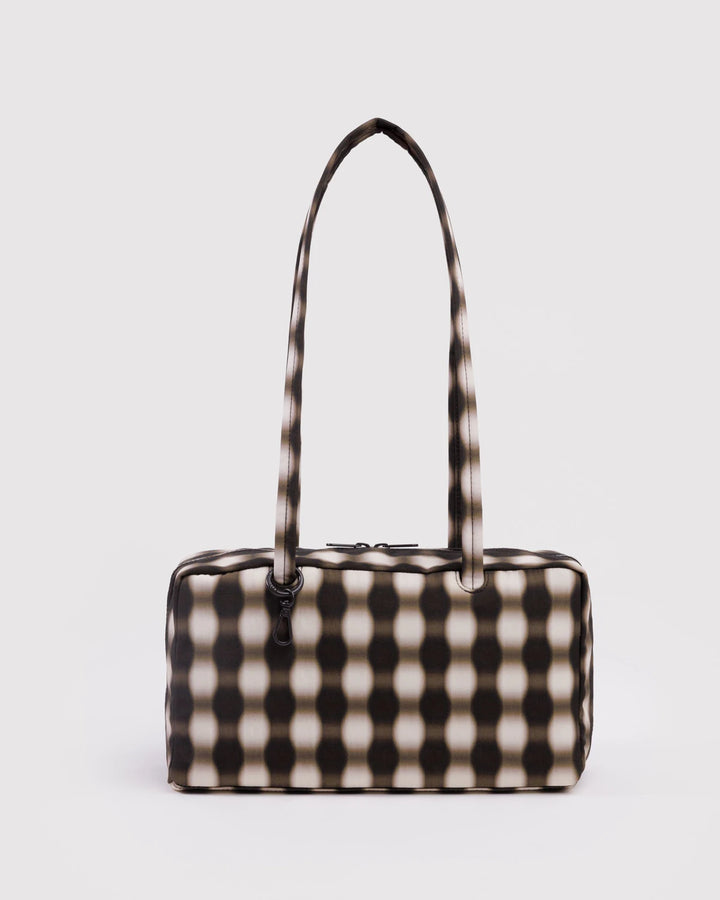 BAGGU- Nylon Bowler Bag Shoulder Purse- Blurred Gingham Brown