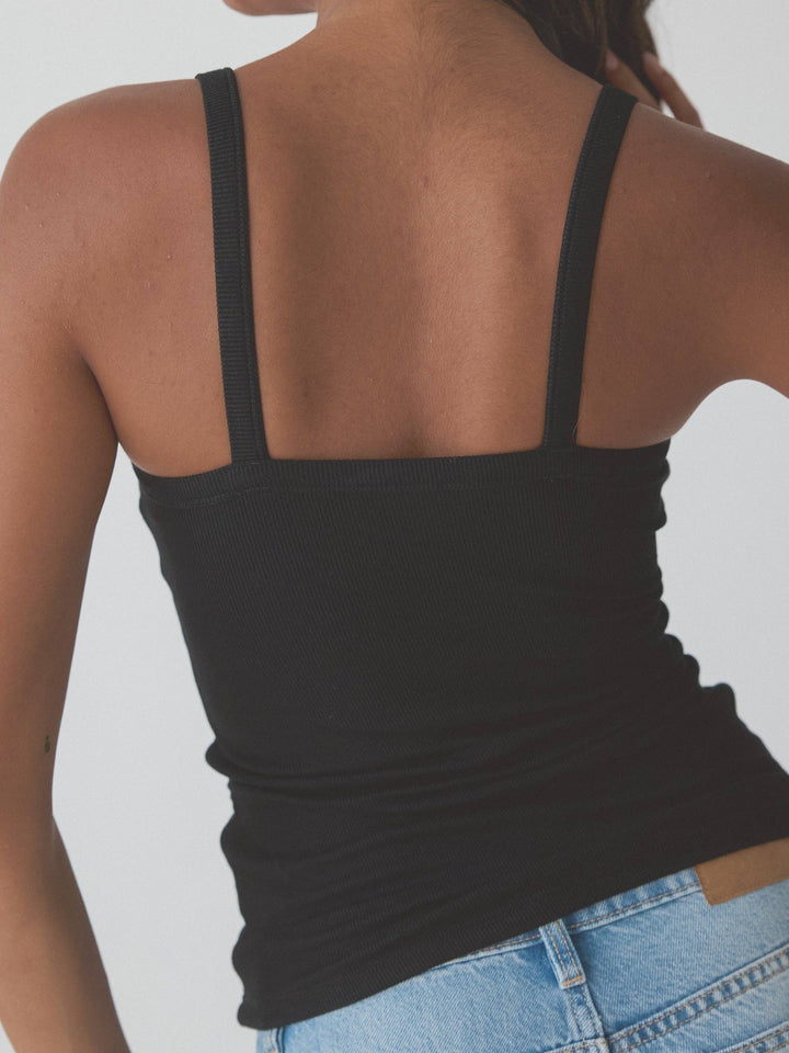 Klassy - Ribbed Square Neck Brami: Black