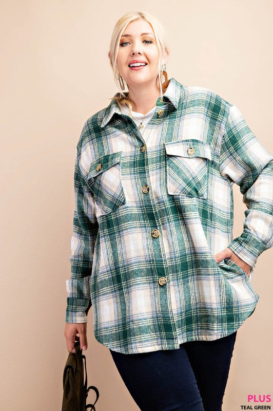 Plus Size Plaid shacket in hunter green