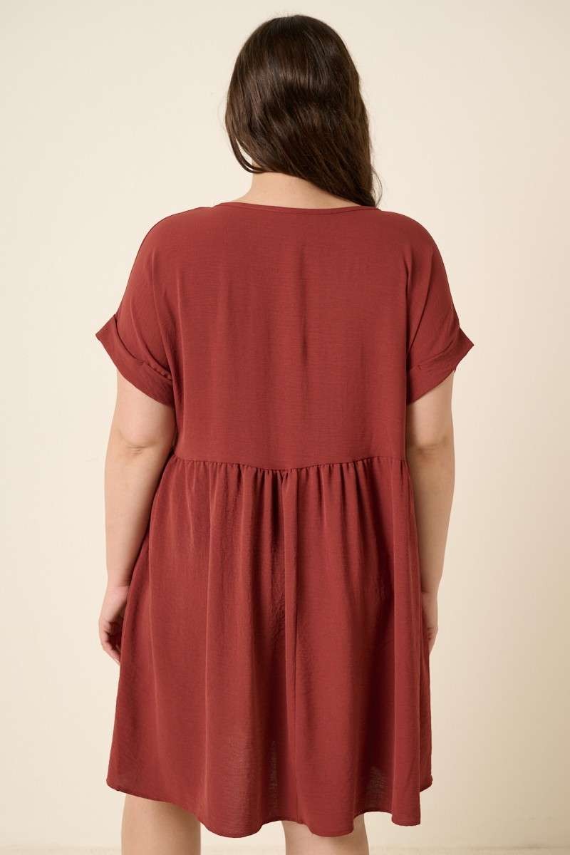 Plus Womens Mittoshop Airflow Short Sleeve Babydoll Dress Red Brown