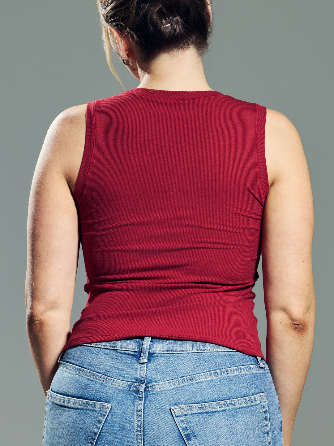 Klassy - Chunky Binding Ribbed Square Neck Tank: Dark Red