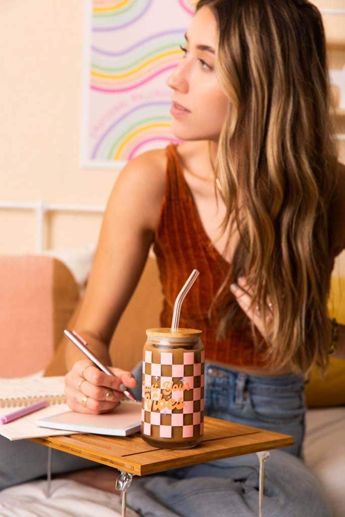 Can Glass w/Lid + Straw: Daisy