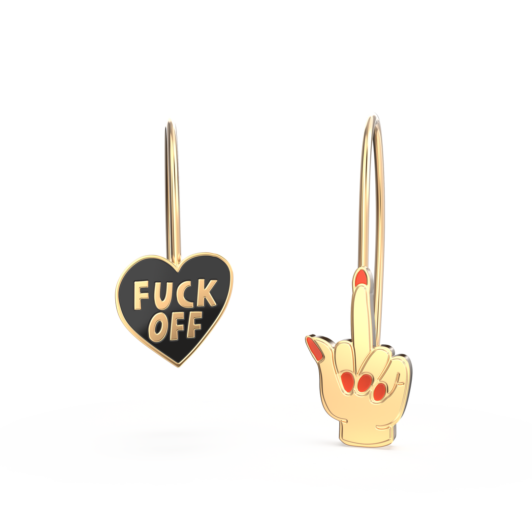 Yellow Owl Workshop - F*ck Off Heart &amp; Middle Finger Earrings - Gold Swear Word