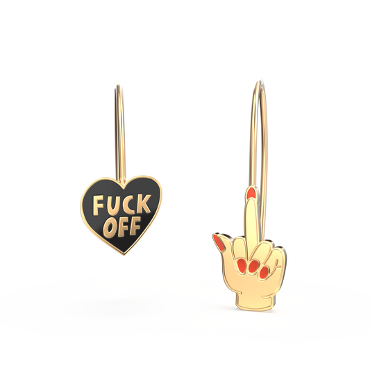 Yellow Owl Workshop - F*ck Off Heart & Middle Finger Earrings - Gold Swear Word