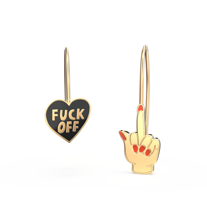 Yellow Owl Workshop - F*ck Off Heart &amp; Middle Finger Earrings - Gold Swear Word