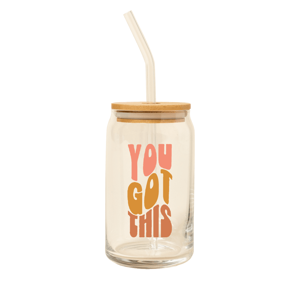 Can Glass w/Lid + Straw: Carnival Check