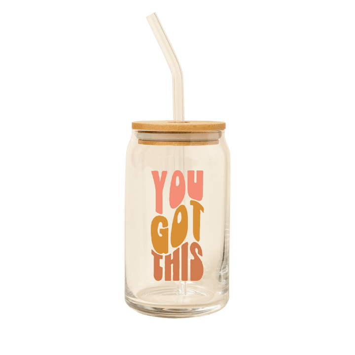 Can Glass w/Lid + Straw: Carnival Check
