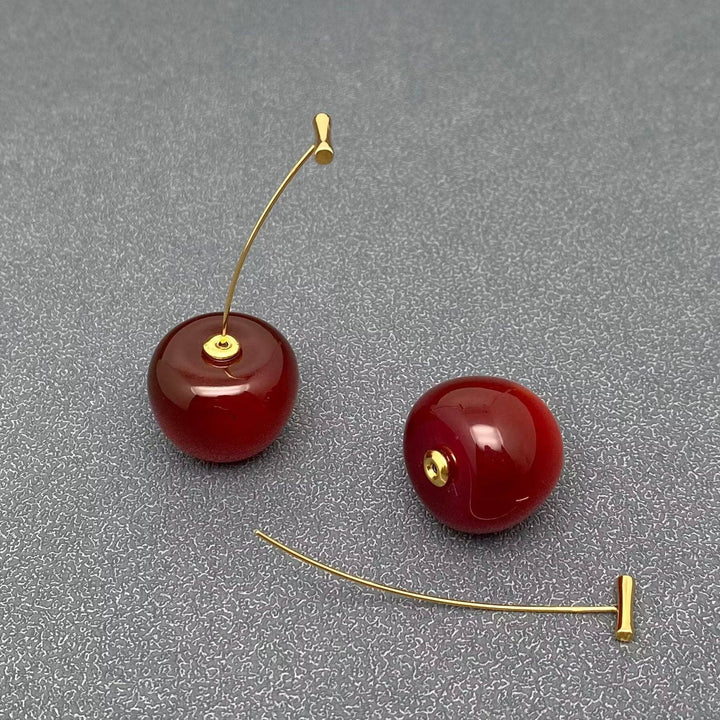 Mio Queena - Creative Resin Cherry Charm 18K Gold Plated SS Earrings -FGS