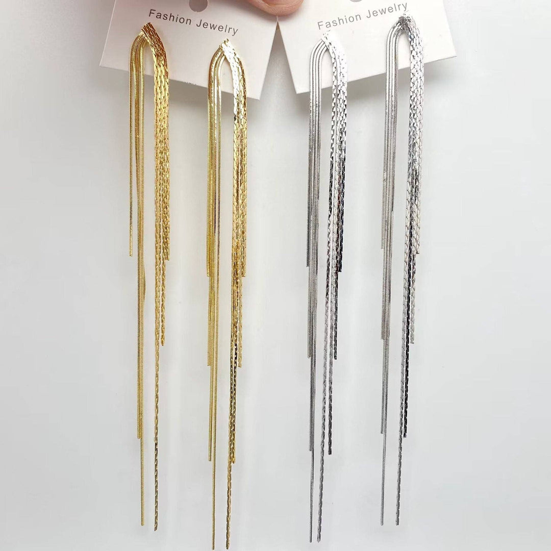 Mio Queena - Dual Style Long Chain Tassel Temperament Post Earrings: Gold