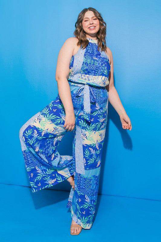 Flying Tomato Plus Size Printed Woven Jumpsuit - Esme and Elodie