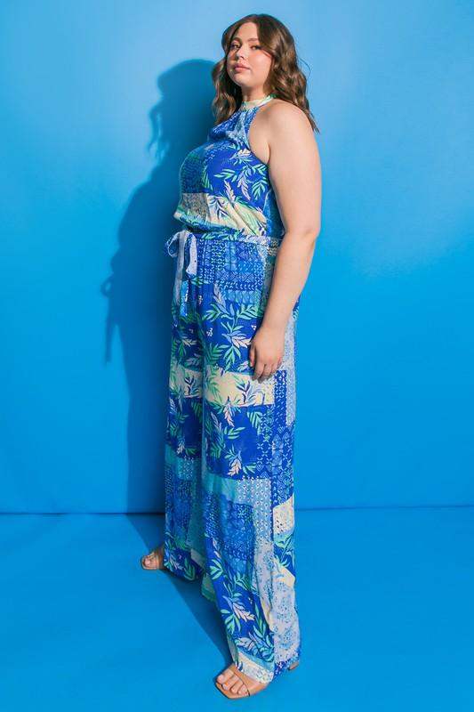 Flying Tomato Plus Size Printed Woven Jumpsuit - Esme and Elodie