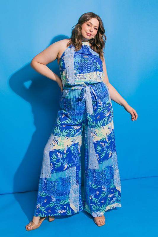 Flying Tomato Plus Size Printed Woven Jumpsuit - Esme and Elodie