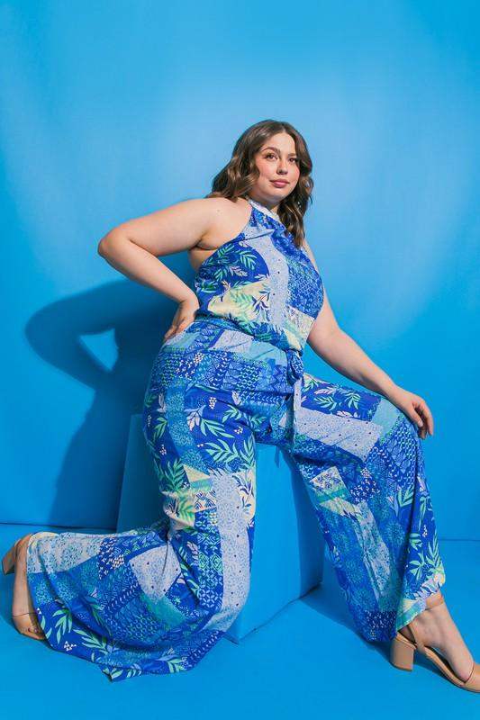 Flying Tomato Plus Size Printed Woven Jumpsuit - Esme and Elodie
