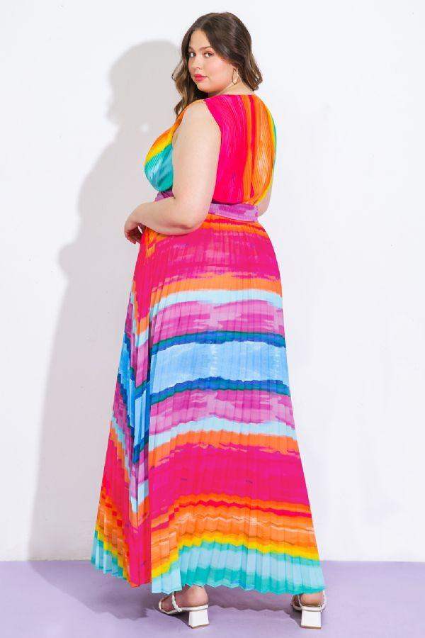 Flying Tomato Rainbow Sleeveless V-Neck Maxi Dress - Esme and Elodie