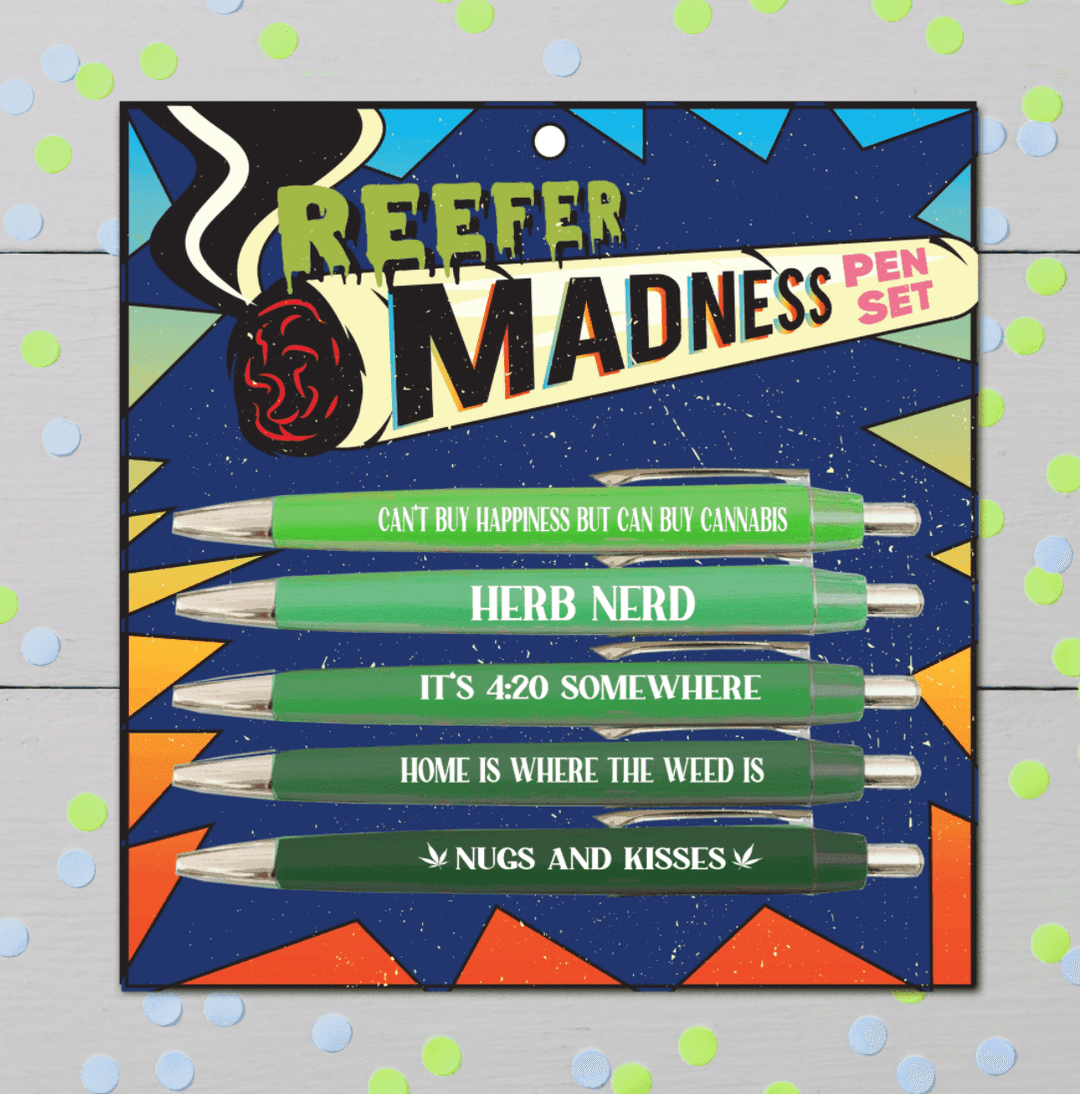 FUN CLUB - Reefer Madness Black Ink Ballpoint Pen Set (pens, funny, gifts) - Esme and Elodie