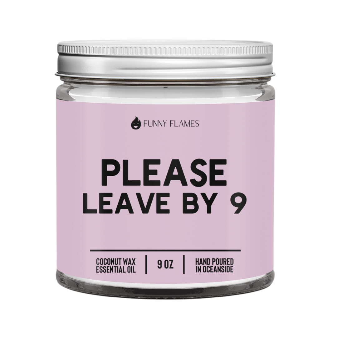 Funny Flames Candle Co - Les Creme - Please Leave by 9- Funny Home Candle - Esme and Elodie