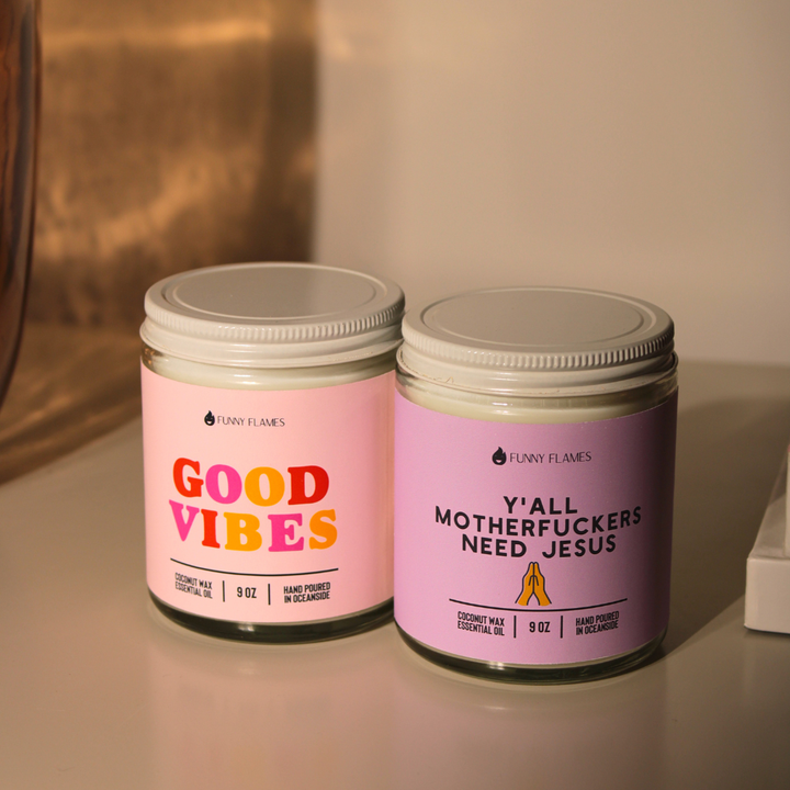 Funny Flames Candle Co - Les Creme - Y'all Motherf*ckers Need Jesus- 9oz Funny Flames Candles - Esme and Elodie