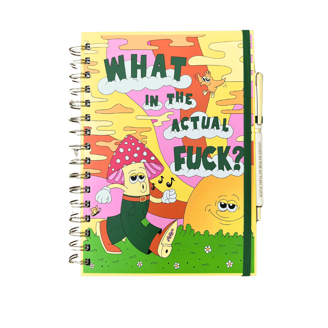 what in the actual fuck funny cartoon journal hard cover with pen