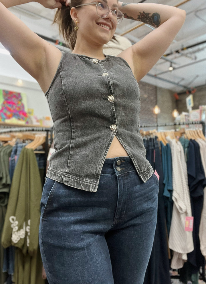 Mittoshop Black Vest with Silver Buttons
