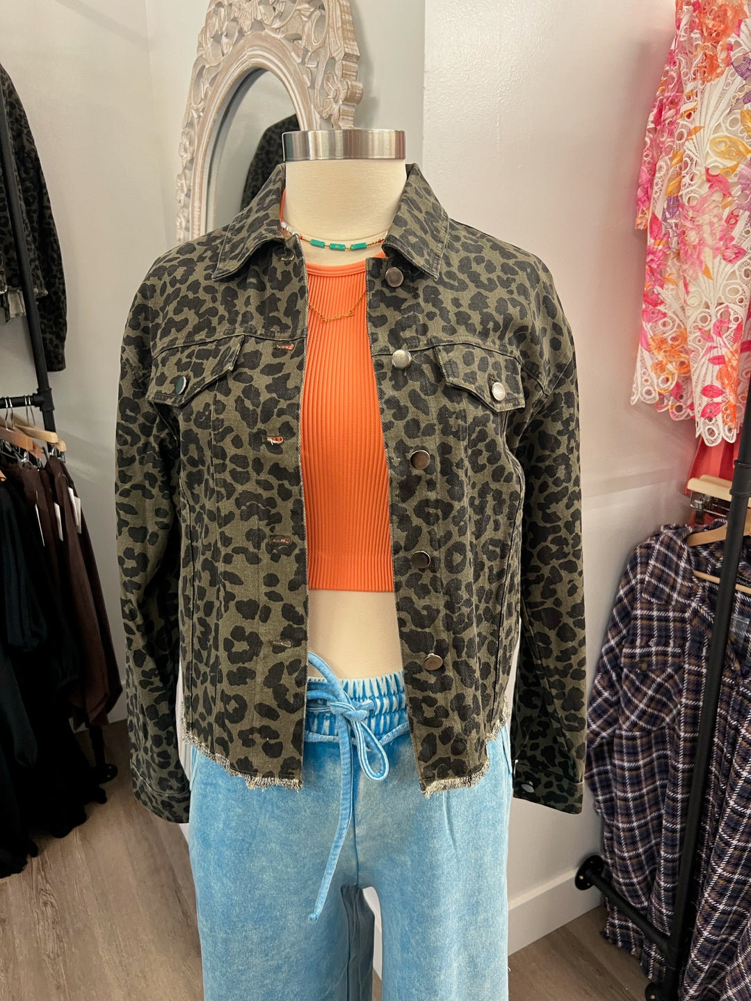Womens leopard printed denim jacket