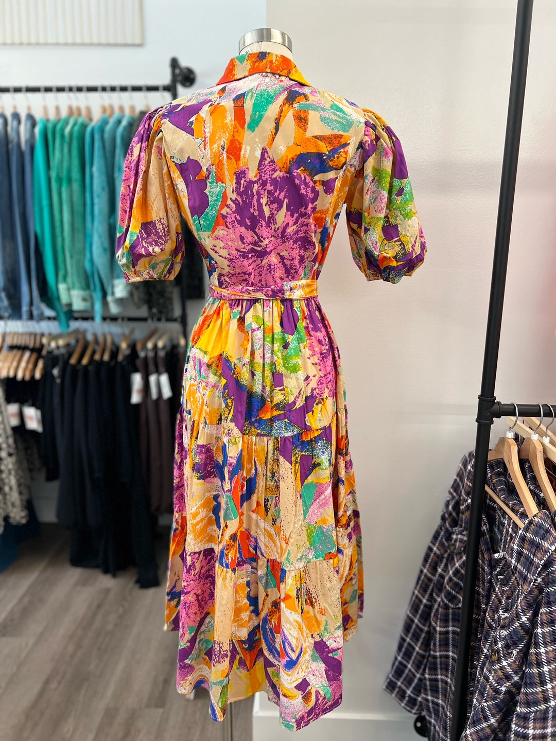 Women's printed poplin shirt dress in bright floral