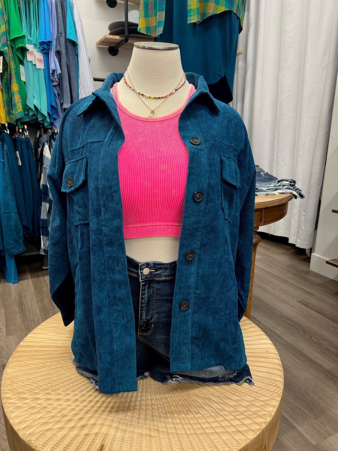 Plus Size oversize corduroy button front jacket in Teal
