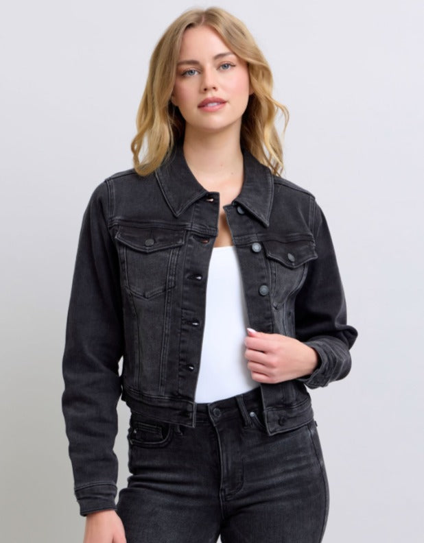 Judy Blue Womens Black Cropped Denim Jacket Style 7878REG