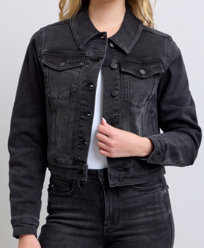 Judy Blue Womens Black Cropped Denim Jacket Style 7878REG