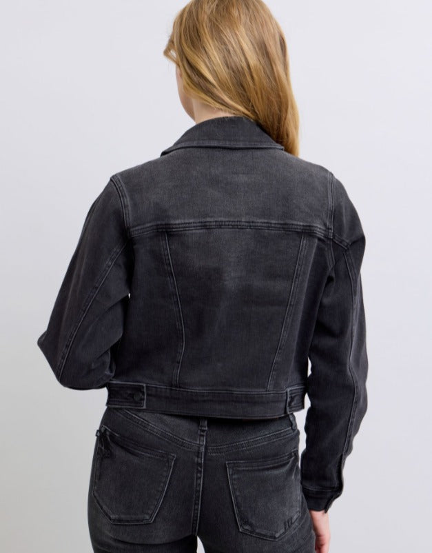 Judy Blue Womens Black Cropped Denim Jacket Style 7878REG