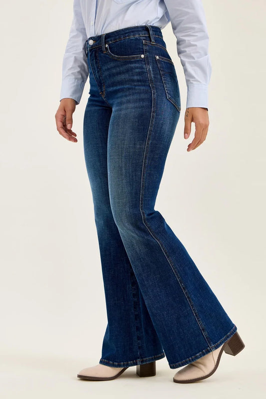 Plus Size Judy Blue Petite High Waist Charlotte Flares Deep Indigo