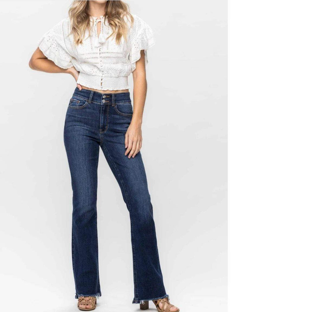 Judy Blue - high waist boot cut w/fringe cuff - Esme and Elodie