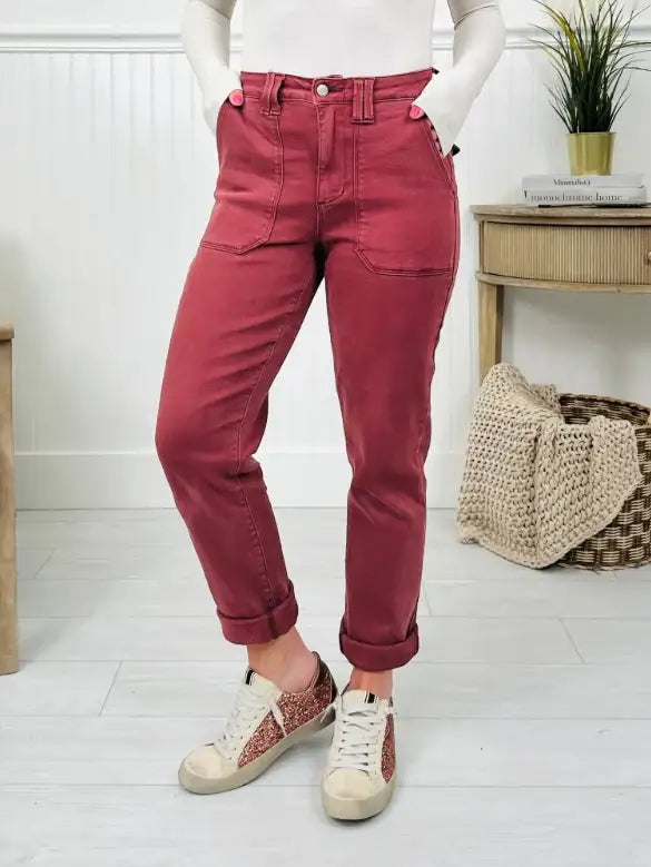 Judy Blue weekender jeans - Burgundy - Esme and Elodie
