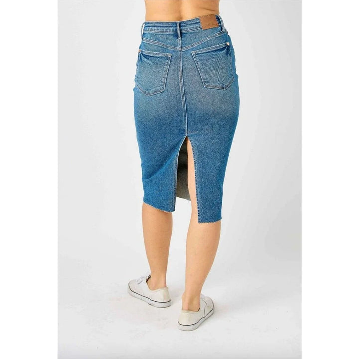 Plus Size Judy Blue High Waisted Midi Length Denim Skirt