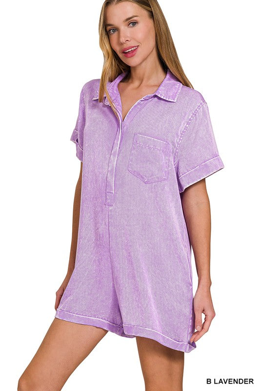 lightweight summer romper in lavendar
