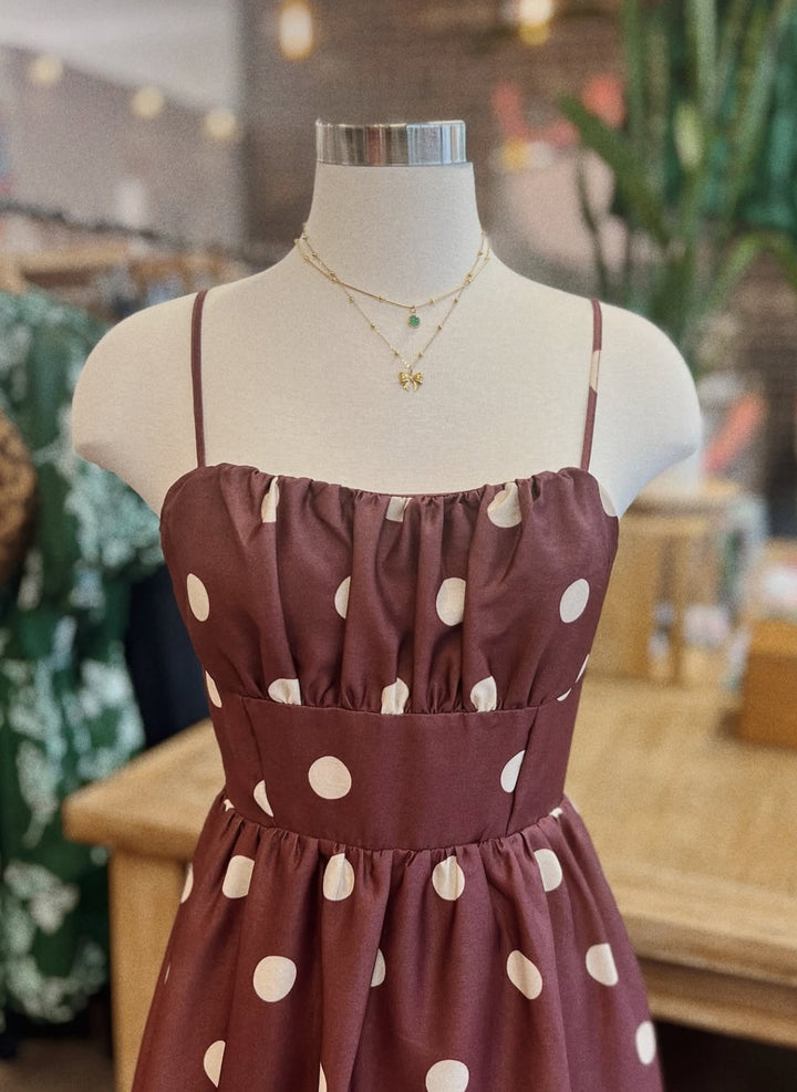 Womens Flying Tomato Brown and Ivory Polka Dot Dress