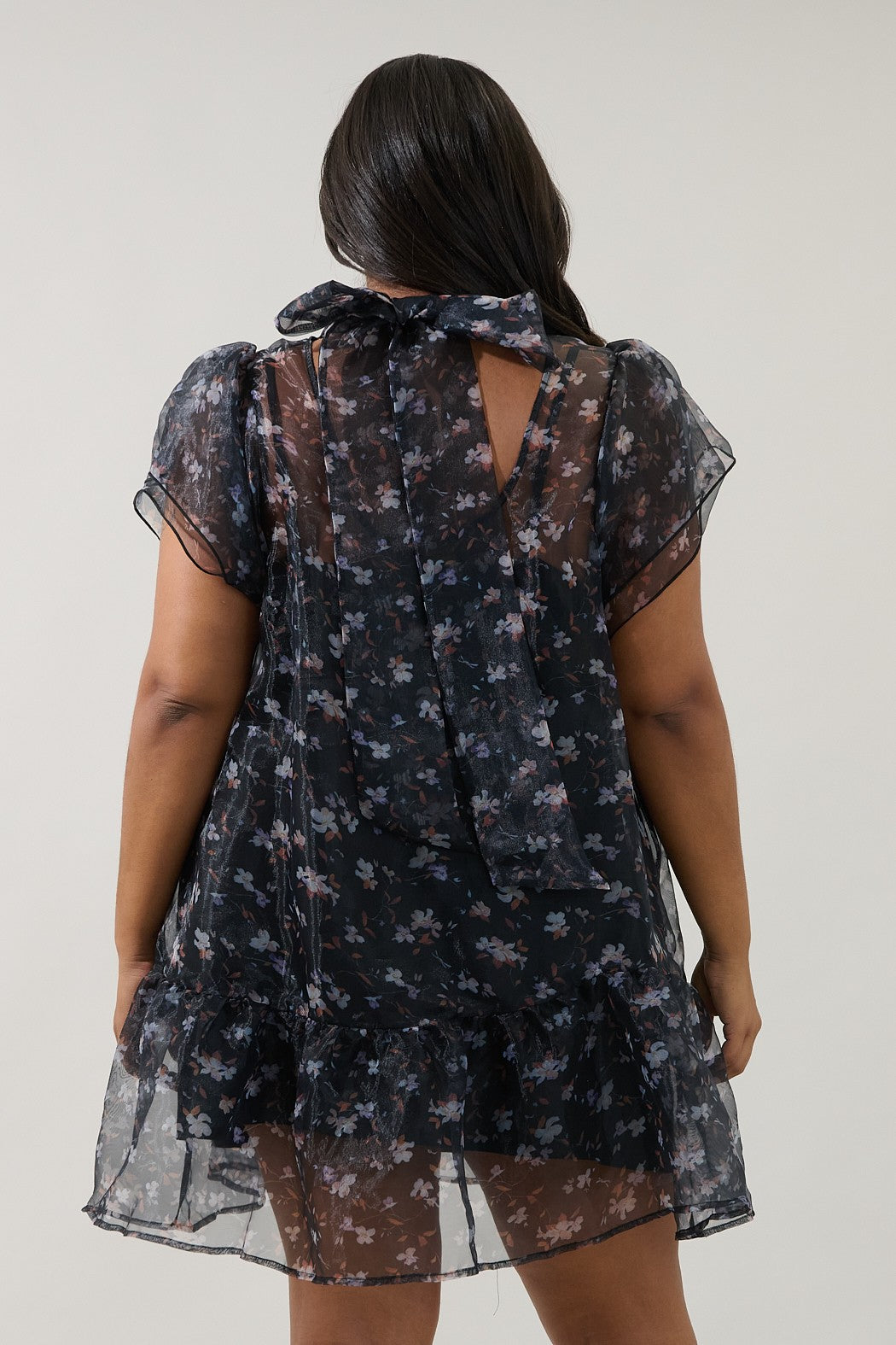 Plus Black Multi Floral Organza Mini Shift Dress