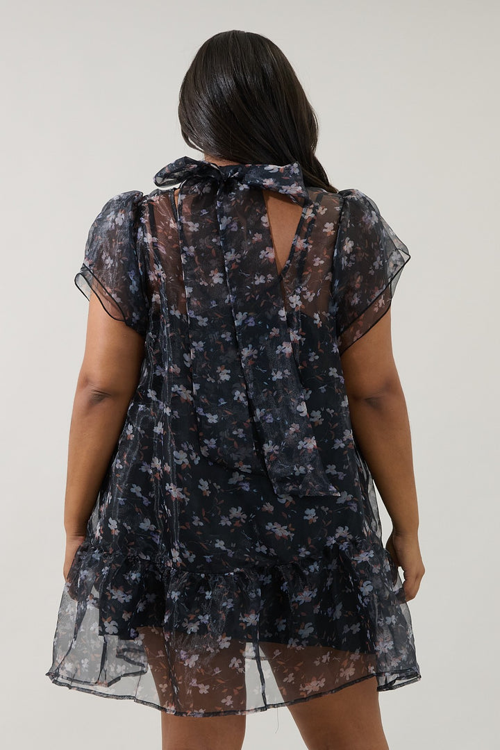 Plus Black Multi Floral Organza Mini Shift Dress