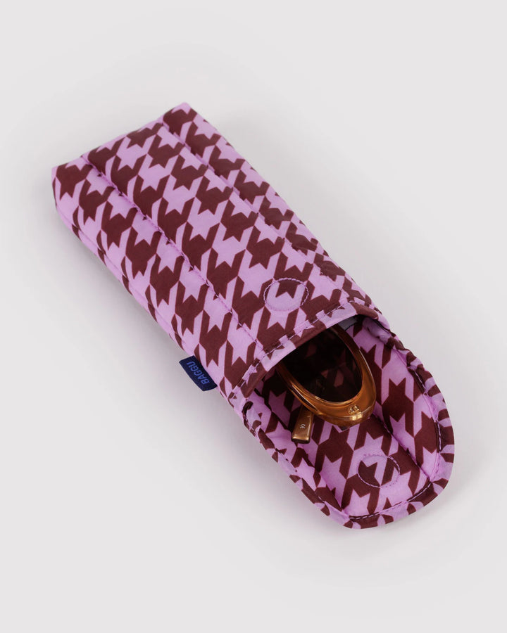 BAGGU- Puffy Sleeve Glasses Case- Pink Houndstooth