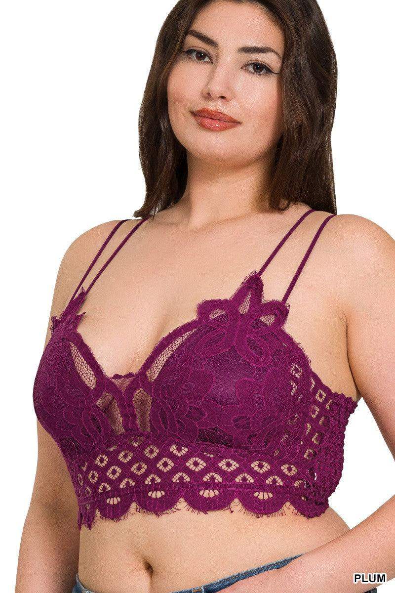 PLUS CROCHET LACE BRALETTE WITH BRA PADS in Plum - Esme and Elodie