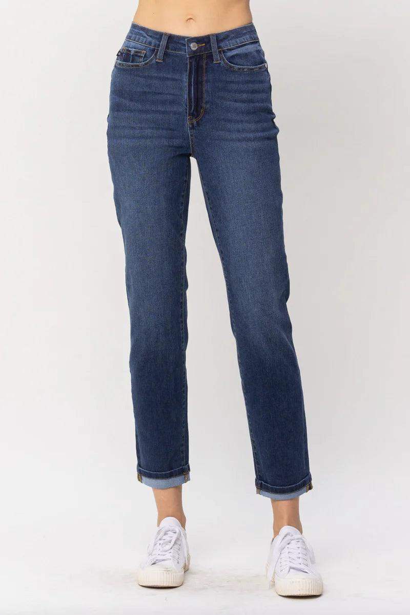 Plus Judy Blue Cooling Boyfriend Fit Jeans in Dark Wash JB88608 - Esme and Elodie