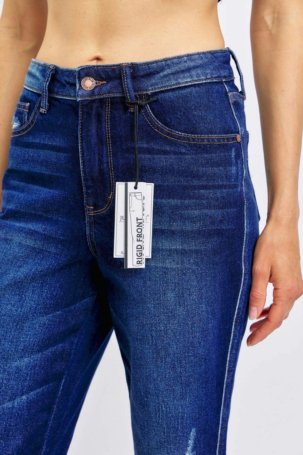Plus Judy Blue Distressed Straight Leg Jeans in Dark Blue JB88819 - Esme and Elodie