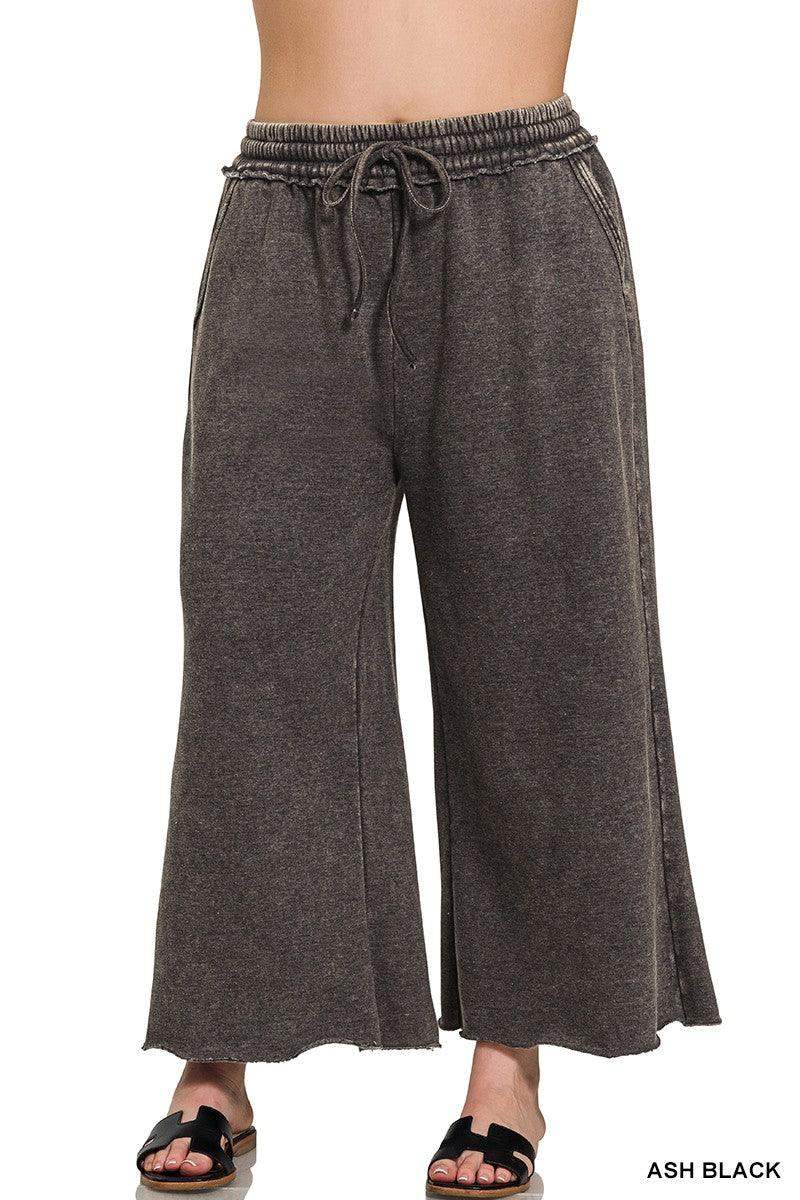 Plus Size acid washed palazzo pants with pockets in Ash Black - Esme and Elodie
