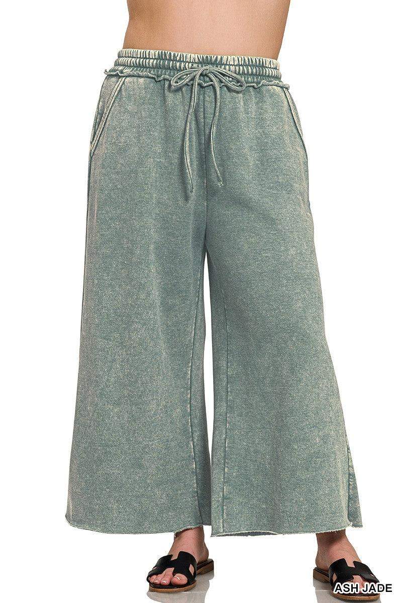 Plus Size acid washed palazzo pants with pockets in Ash Jade - Esme and Elodie