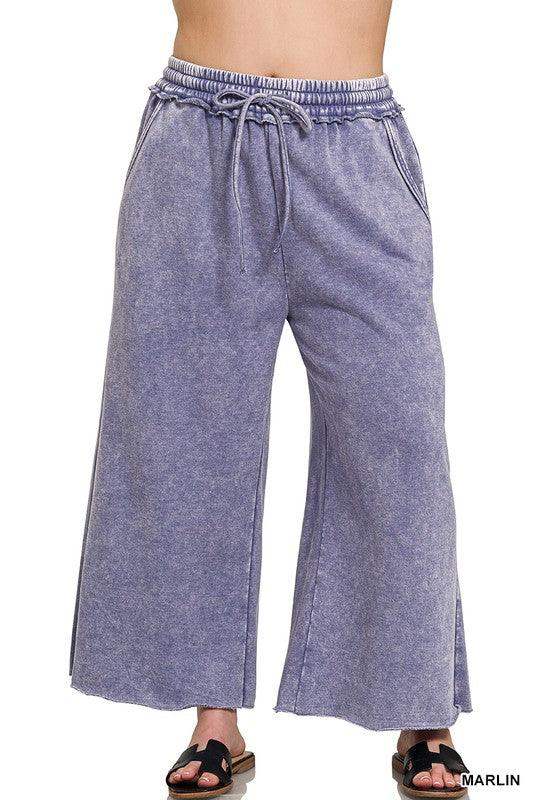 Plus Size acid washed palazzo pants with pockets in marlin - Esme and Elodie