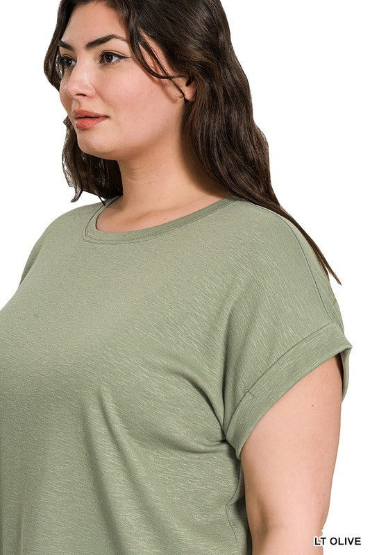 Plus Size Cotton Modal Slub Rolled Sleeve Tee Multiple Colors - Esme and Elodie